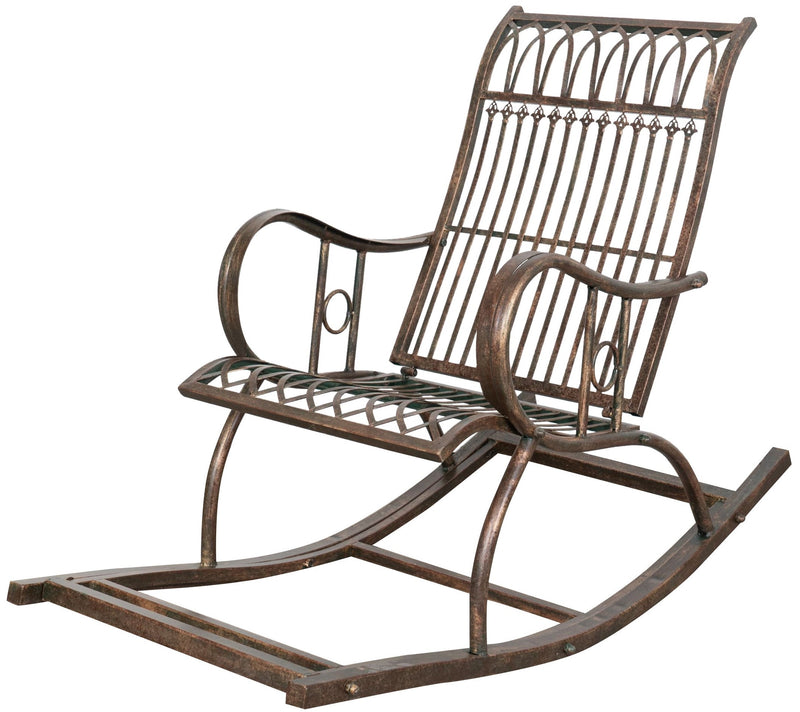 Biscottini Sedia poltrona sdraia a dondolo in ferro battuto finitura ruggine anticata L127xPR64xH90 cm