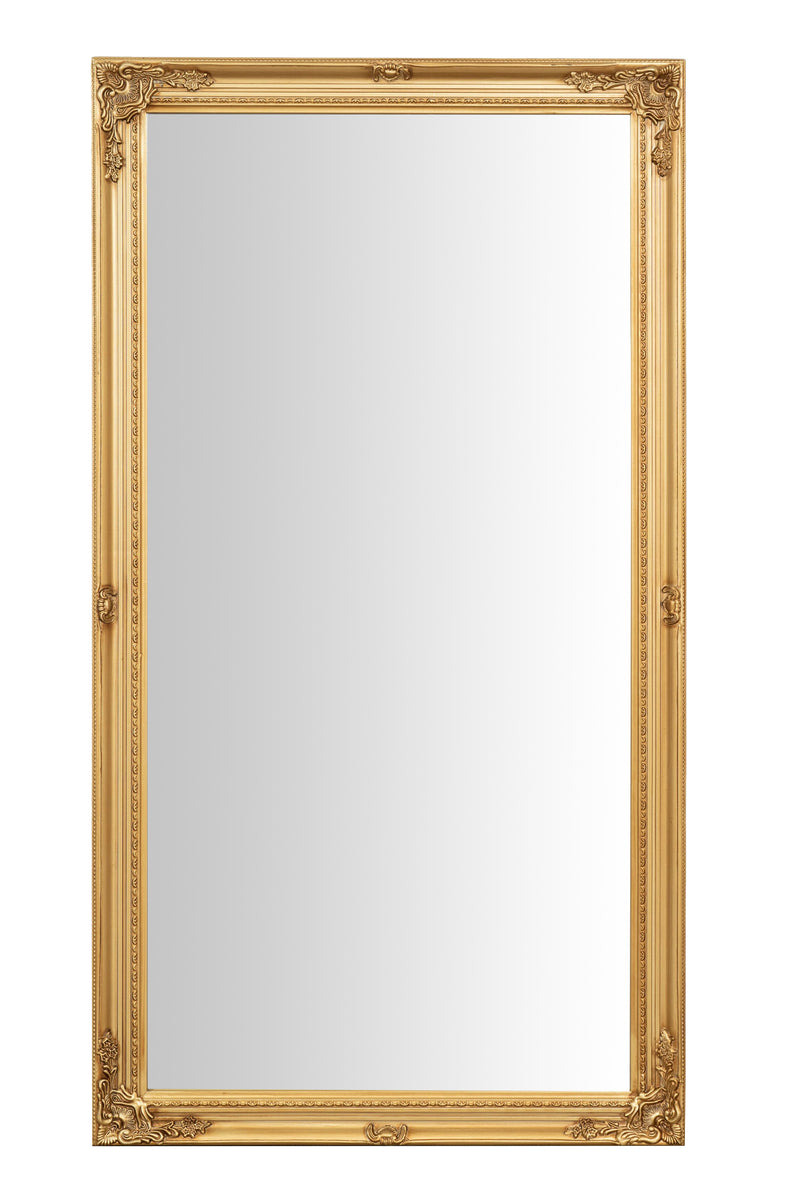 Biscottini Specchio Specchiera da parete e appendere verticale/orizzontale L72xPR4xH133 cm finitura foglia oro anticato.