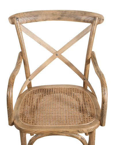 Biscottini Sedia con braccioli Thonet in massello di frassino in finitura noce chiaro anticato e seduta in paglia di Vienna