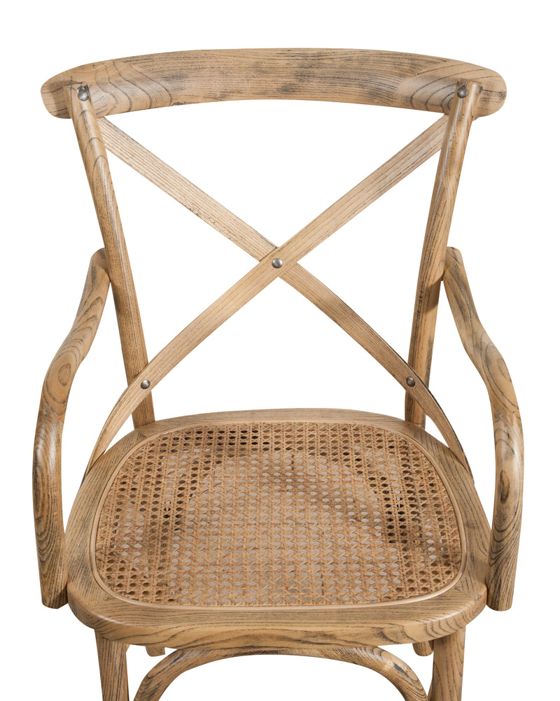 Biscottini Sedia con braccioli Thonet in massello di frassino in finitura noce chiaro anticato e seduta in paglia di Vienna