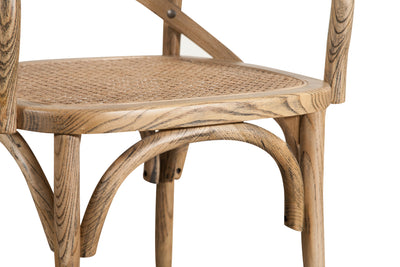 Biscottini Sedia con braccioli Thonet in massello di frassino in finitura noce chiaro anticato e seduta in paglia di Vienna