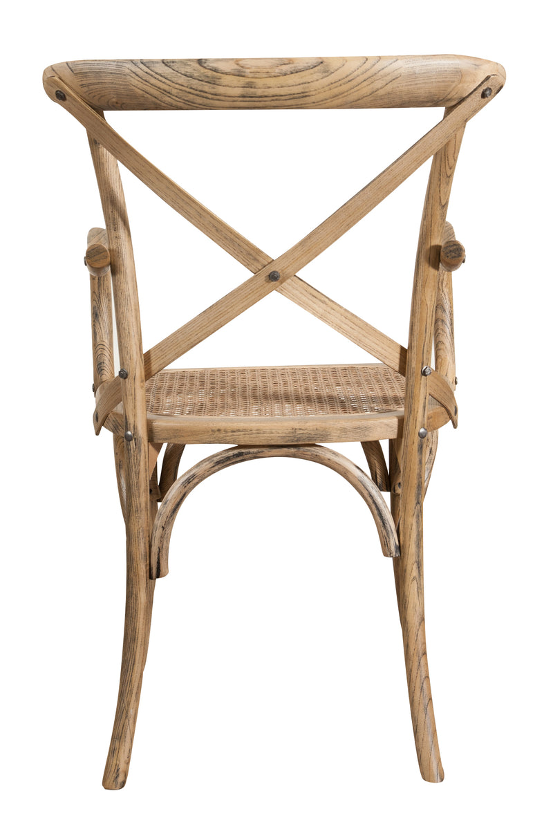 Biscottini Sedia con braccioli Thonet in massello di frassino in finitura noce chiaro anticato e seduta in paglia di Vienna