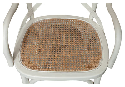 Biscottini Sedia con braccioli Thonet in massello di frassino finitura bianca anticata e seduta in paglia di Vienna