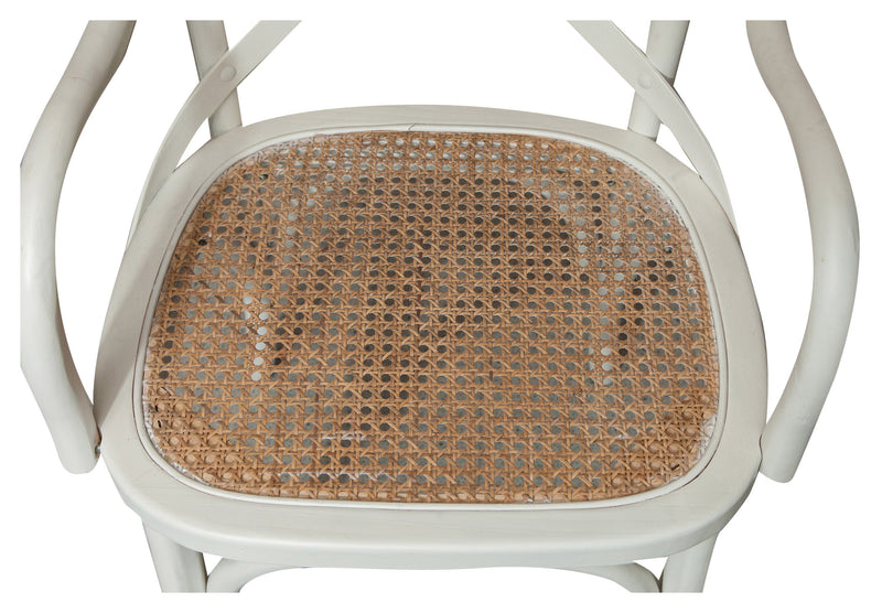 Biscottini Sedia con braccioli Thonet in massello di frassino finitura bianca anticata e seduta in paglia di Vienna