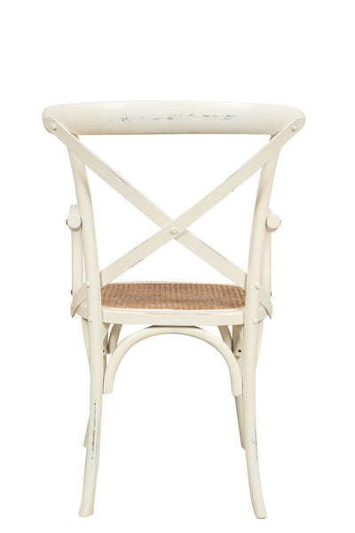 Biscottini Sedia con braccioli Thonet in massello di frassino bianca anticata e seduta in paglia di Vienna