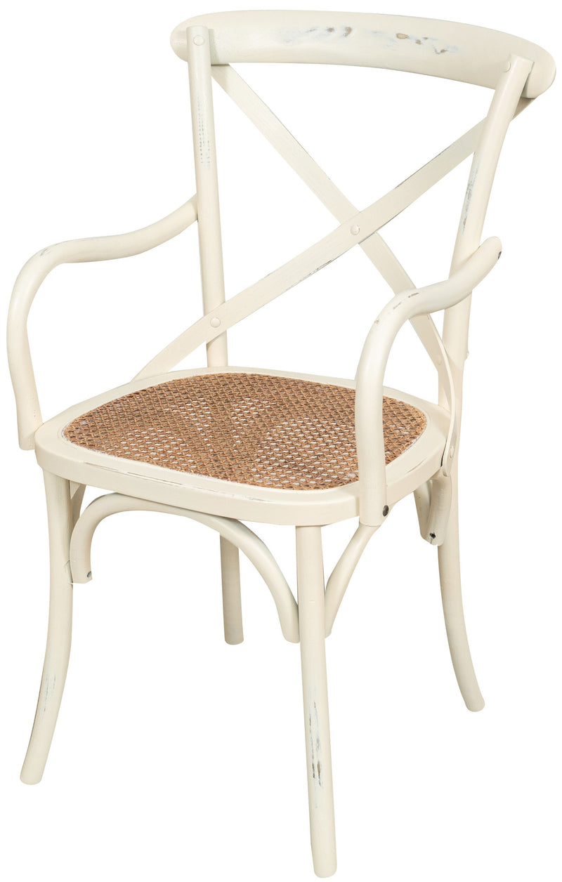 Biscottini Sedia con braccioli Thonet in massello di frassino bianca anticata e seduta in paglia di Vienna