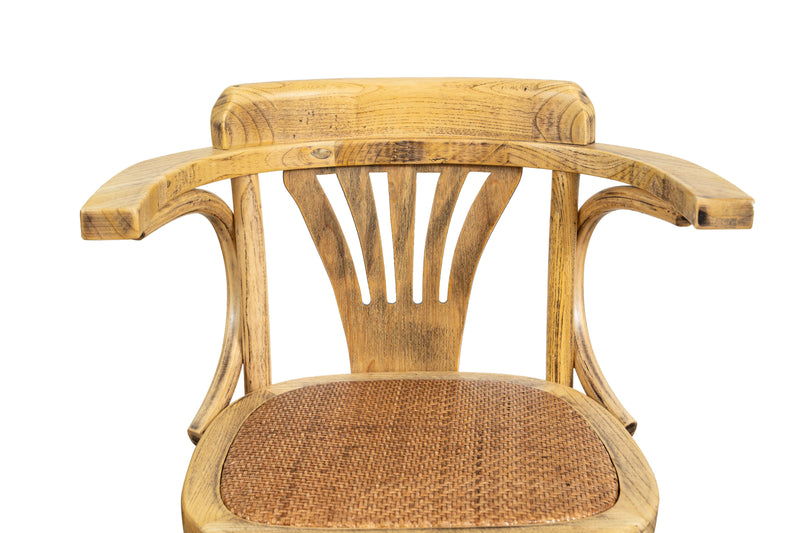 Biscottini Sedia con braccioli Thonet in massello di frassino finitura rovere e seduta in rattan