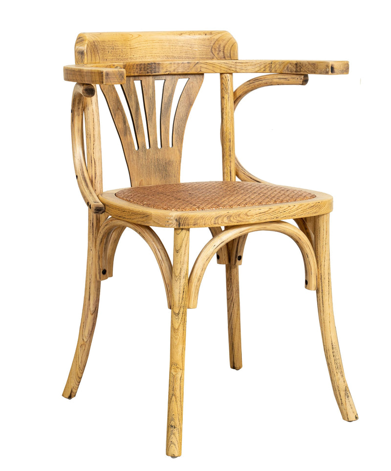 Biscottini Sedia con braccioli Thonet in massello di frassino finitura rovere e seduta in rattan