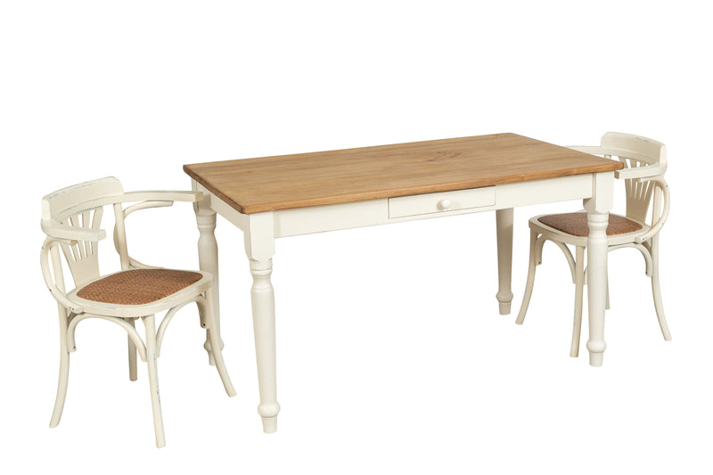 Biscottini Sedia Poltrona con braccioli Thonet in massello di frassino finitura bianca anticata e seduta in rattan