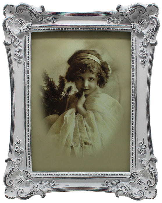 Biscottini Portafoto da appoggio verticale/orizzontale in resina finitura bianca anticata L18xPR3,5xH23 cm