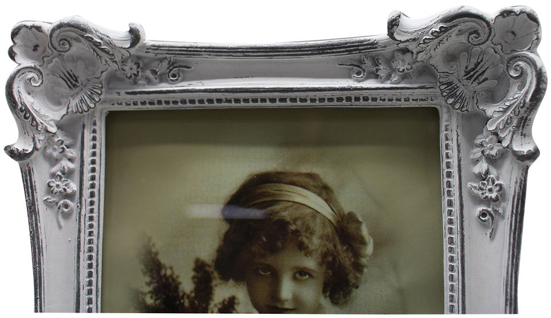 Biscottini Portafoto da appoggio verticale/orizzontale in resina finitura bianca anticata L18xPR3,5xH23 cm