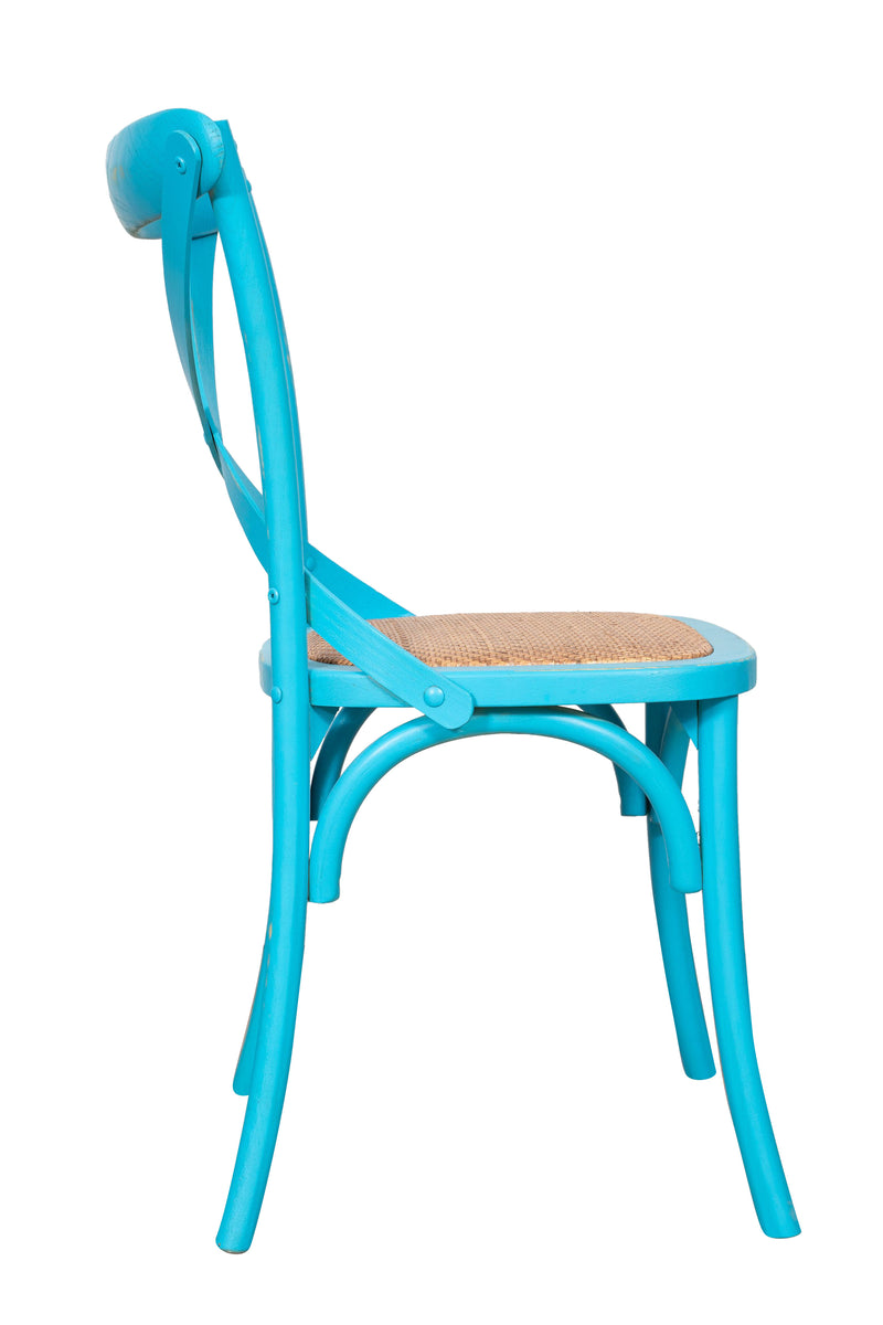 Biscottini Sedia Thonet in massello di frassino e seduta rattan finitura azzurro anticato