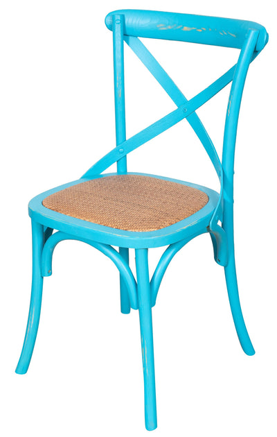 Biscottini Sedia Thonet in massello di frassino e seduta rattan finitura azzurro anticato