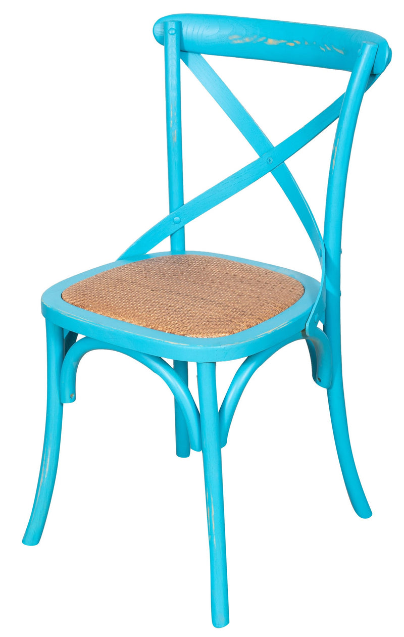 Biscottini Sedia Thonet in massello di frassino e seduta rattan finitura azzurro anticato
