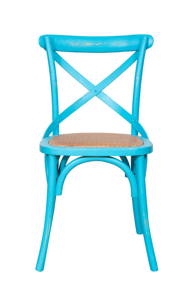 Biscottini Sedia Thonet in massello di frassino e seduta rattan finitura azzurro anticato