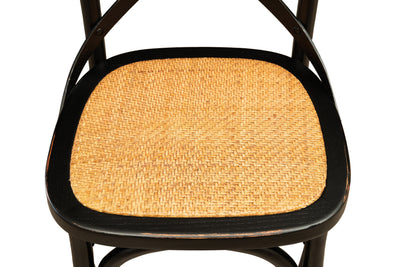 Biscottini Sedia Thonet in massello di frassino e seduta rattan finitura Nero anticato L48xPR52xH88 cm