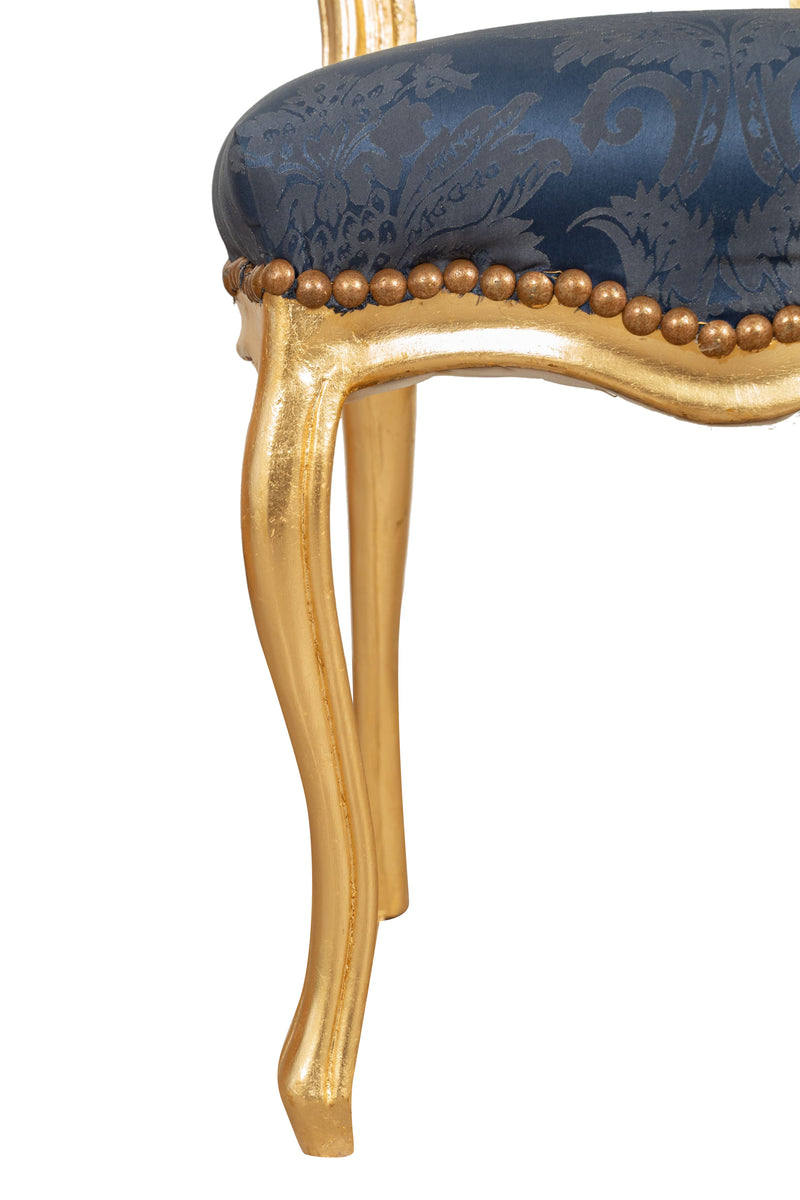 Biscottini Sedia poltroncina stile francese Luigi XVI in legno massello di faggio finitura oro e blu