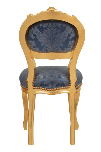 Biscottini Sedia poltroncina stile francese Luigi XVI in legno massello di faggio finitura oro e blu