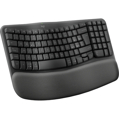 Logitech Wave Keys for Business, tastiera wireless ergonomica con supporto per i polsi imbottito, tecnologia Secure Logi Bolt, Bluetooth, compatibile con Windows/Mac/Chrome/Linux - Grafite (Logitech