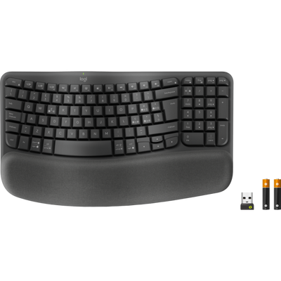 Logitech Wave Keys for Business, tastiera wireless ergonomica con supporto per i polsi imbottito, tecnologia Secure Logi Bolt, Bluetooth, compatibile con Windows/Mac/Chrome/Linux - Grafite (Logitech