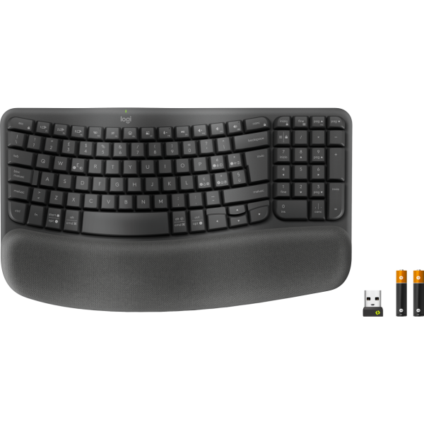Logitech Wave Keys for Business, tastiera wireless ergonomica con supporto per i polsi imbottito, tecnologia Secure Logi Bolt, Bluetooth, compatibile con Windows/Mac/Chrome/Linux - Grafite (Logitech