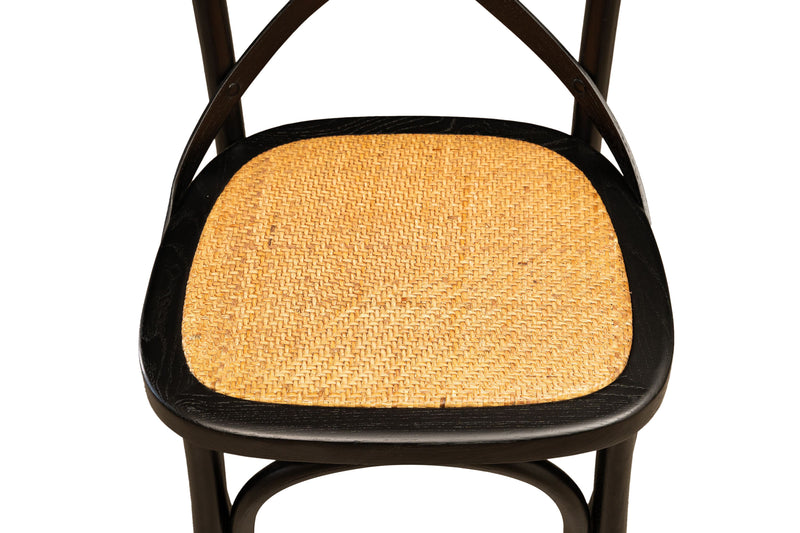 Biscottini Sedia Thonet in massello di frassino e seduta rattan finitura Nero L48xPR52xH88 cm