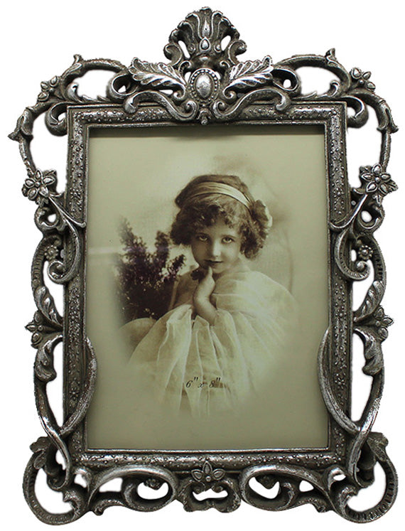 Biscottini Portafoto da appoggio a cuore in resina finitura argento anticata L23,5xPR2xH32 cm