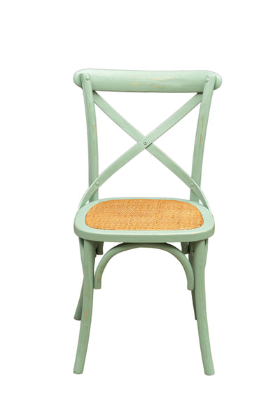 Biscottini Sedia Thonet in massello di frassino e seduta rattan finitura verde anticato L48xPR52xH88 cm