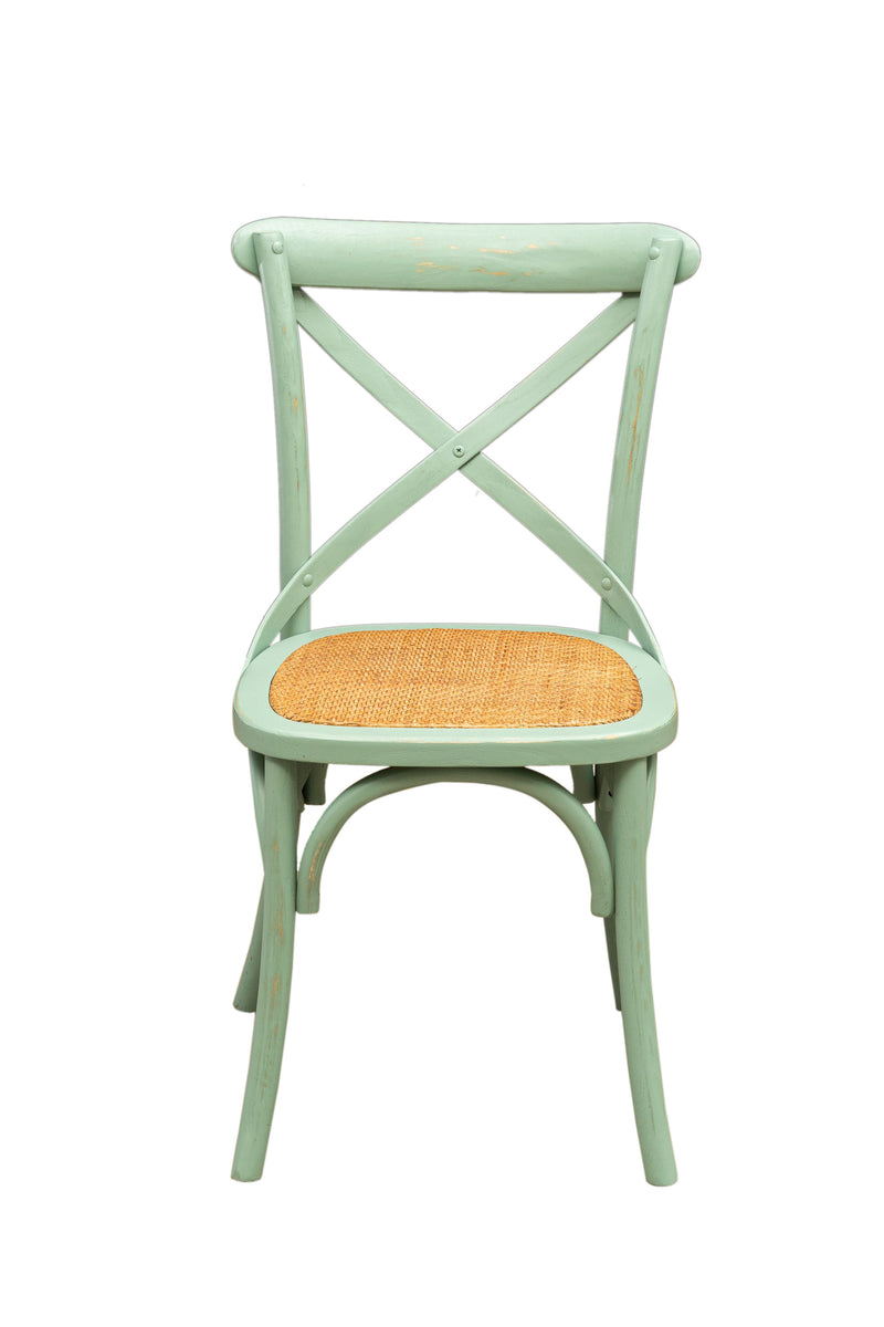Biscottini Sedia Thonet in massello di frassino e seduta rattan finitura verde anticato L48xPR52xH88 cm