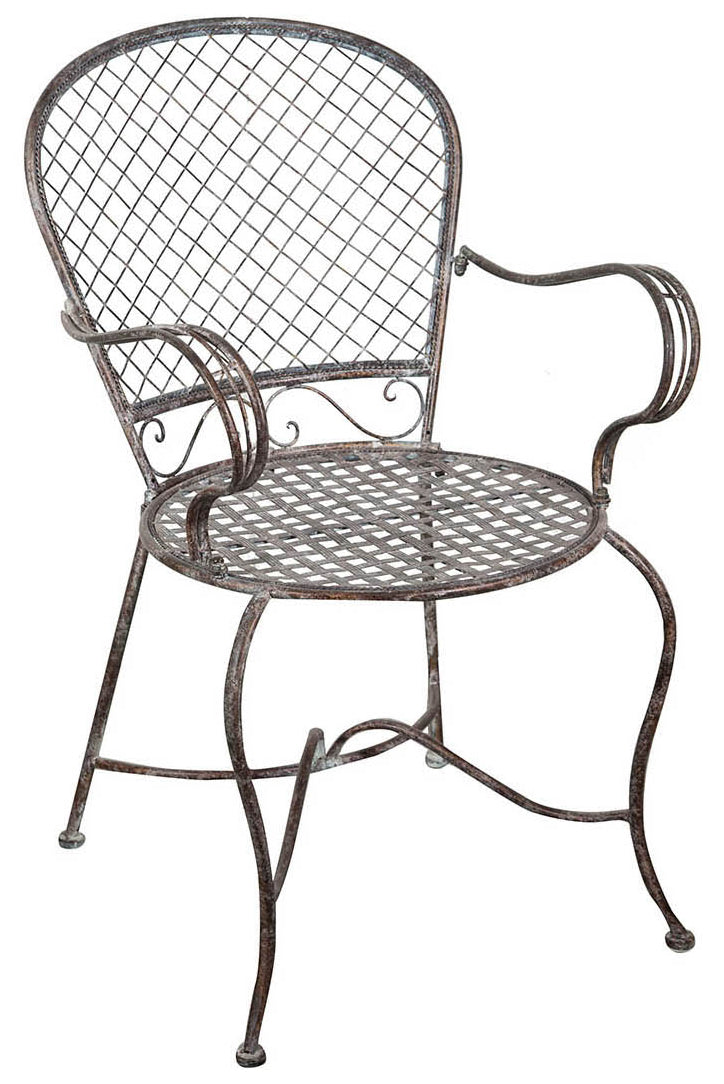 Biscottini Sedia poltrona con braccioli in ferro battuto finitura ruggine anticata 57x55x95 cm