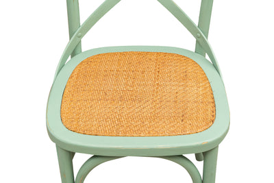 Biscottini Sedia Thonet in massello di frassino e seduta rattan finitura verde anticato L48xPR52xH88 cm