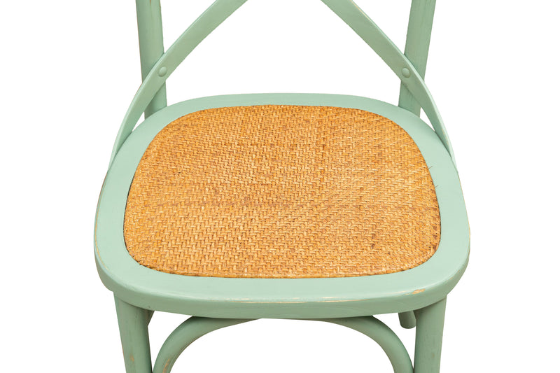 Biscottini Sedia Thonet in massello di frassino e seduta rattan finitura verde anticato L48xPR52xH88 cm