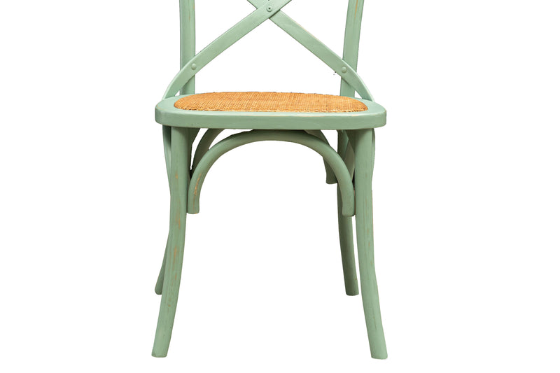 Biscottini Sedia Thonet in massello di frassino e seduta rattan finitura verde anticato L48xPR52xH88 cm