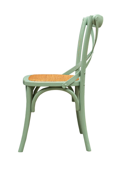 Biscottini Sedia Thonet in massello di frassino e seduta rattan finitura verde anticato L48xPR52xH88 cm