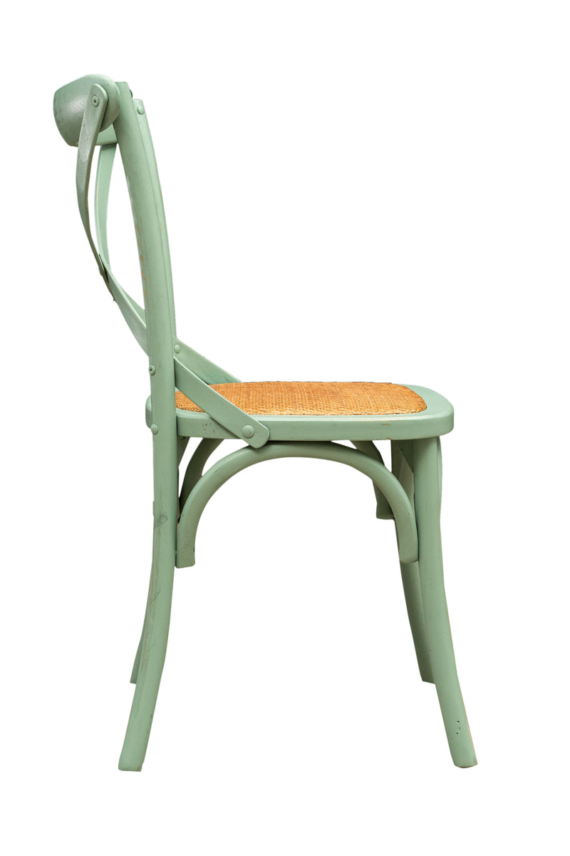 Biscottini Sedia Thonet in massello di frassino e seduta rattan finitura verde anticato L48xPR52xH88 cm