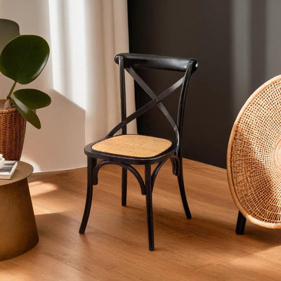 Biscottini Sedia Thonet in massello di frassino e seduta rattan finitura Nero L48xPR52xH88 cm