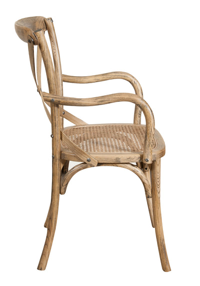 Biscottini Sedia con braccioli Thonet in massello di frassino in finitura noce chiaro anticato e seduta in paglia di Vienna L50XPR43XH89 cm