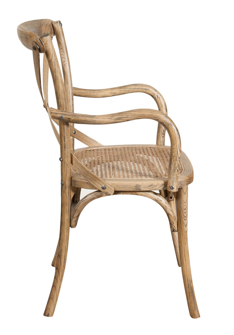 Biscottini Sedia con braccioli Thonet in massello di frassino in finitura noce chiaro anticato e seduta in paglia di Vienna L50XPR43XH89 cm