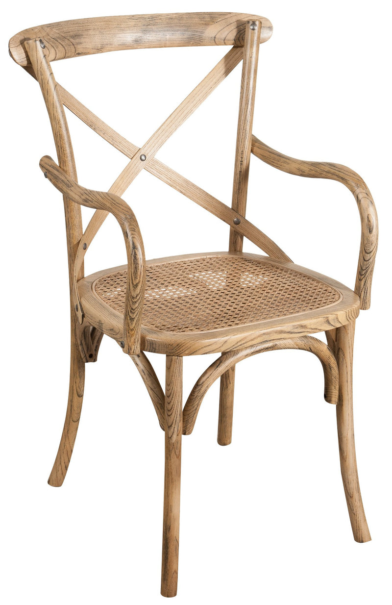 Biscottini Sedia con braccioli Thonet in massello di frassino in finitura noce chiaro anticato e seduta in paglia di Vienna L50XPR43XH89 cm