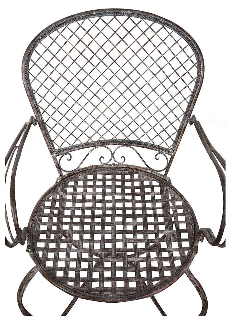 Biscottini Sedia poltrona con braccioli in ferro battuto finitura ruggine anticata 57x55x95 cm