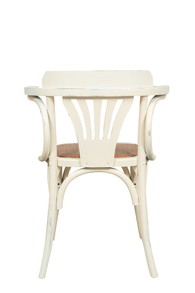 Biscottini Sedia Poltrona con braccioli Thonet in massello di frassino finitura bianca anticata e seduta in rattan