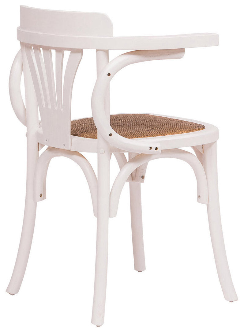 Biscottini Sedia con braccioli Thonet in massello di frassino finitura bianca e seduta in rattan L45xPR42xH77 cm.