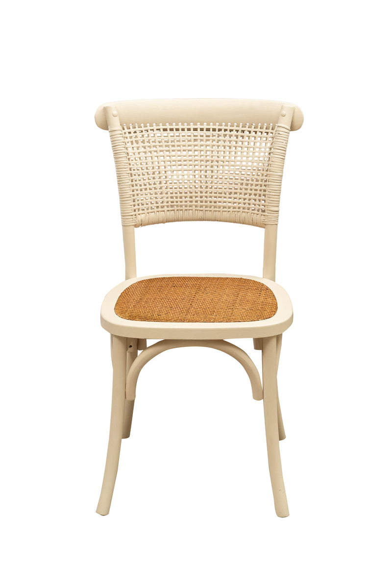 Biscottini Sedia Thonet in massello di frassino e seduta rattan finitura Bianco anticato L45xPR50xH88 cm