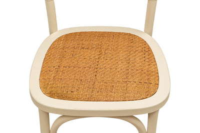 Biscottini Sedia Thonet in massello di frassino e seduta rattan finitura Bianco anticato L45xPR50xH88 cm