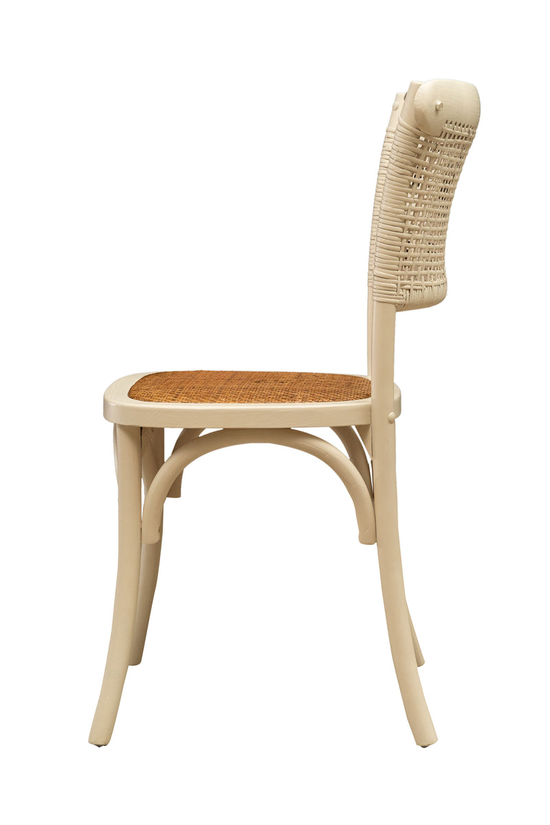 Biscottini Sedia Thonet in massello di frassino e seduta rattan finitura Bianco anticato L45xPR50xH88 cm