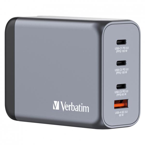 Verbatim GNC-200 Universale Nero, Grigio AC Ricarica rapida Interno (VERBATIM GNC-200 GaN Charger 4 Port 200W USB A/C [EU/UK/US])