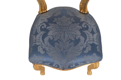 Biscottini Sedia poltroncina stile francese Luigi XVI in legno massello di faggio finitura oro e blu