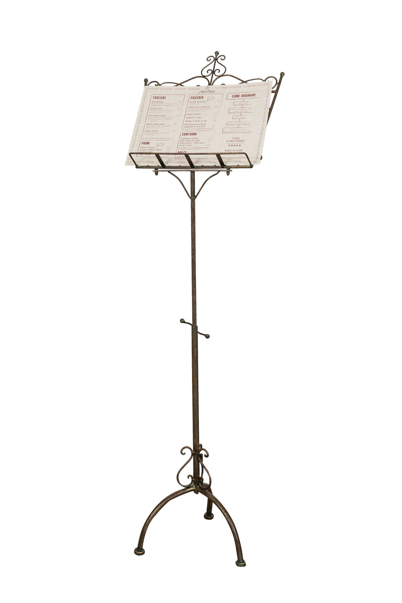 Biscottini Leggio da terra in ferro battuto pieno finitura ruggine anticata L46xPR32xH139 cm