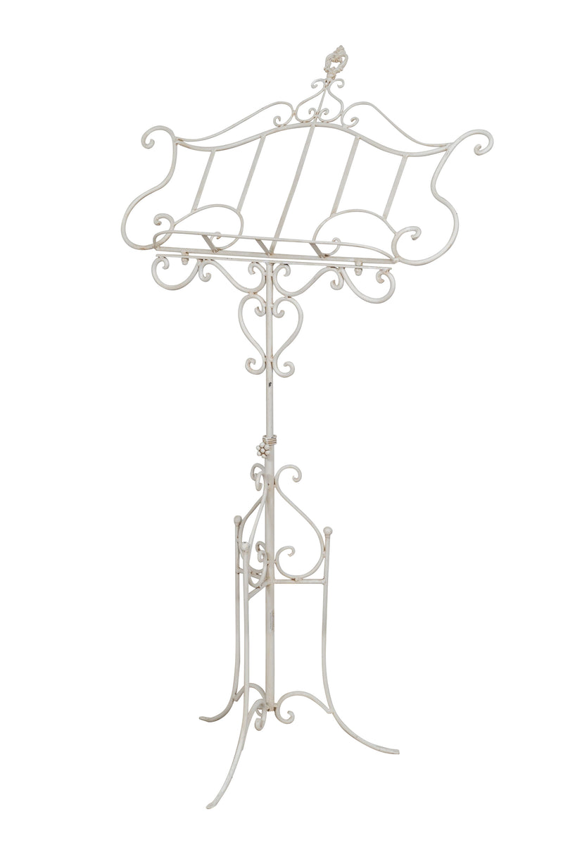 Biscottini Leggio da terra in ferro battuto pieno finitura bianca anticata L85xPR50xH140 cm