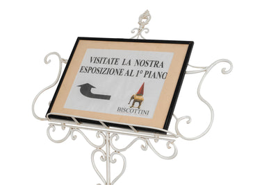 Biscottini Leggio da terra in ferro battuto pieno finitura bianca anticata L85xPR50xH140 cm